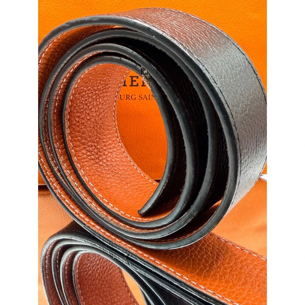 Hermes Reversible Belt Strap Black Orange Togo Epsom Leather 125cm France